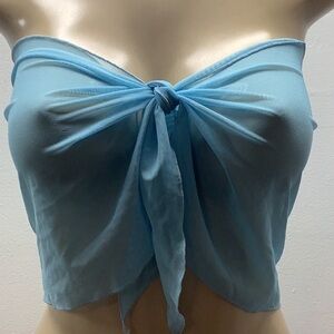 Zuliana Light Blue Mesh Short Sarong. Made in USA.